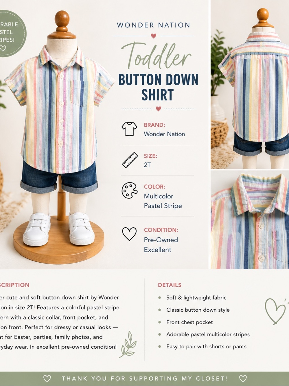 Wonder Nation Pastel Multicolor Stripe Button-Down Shirt